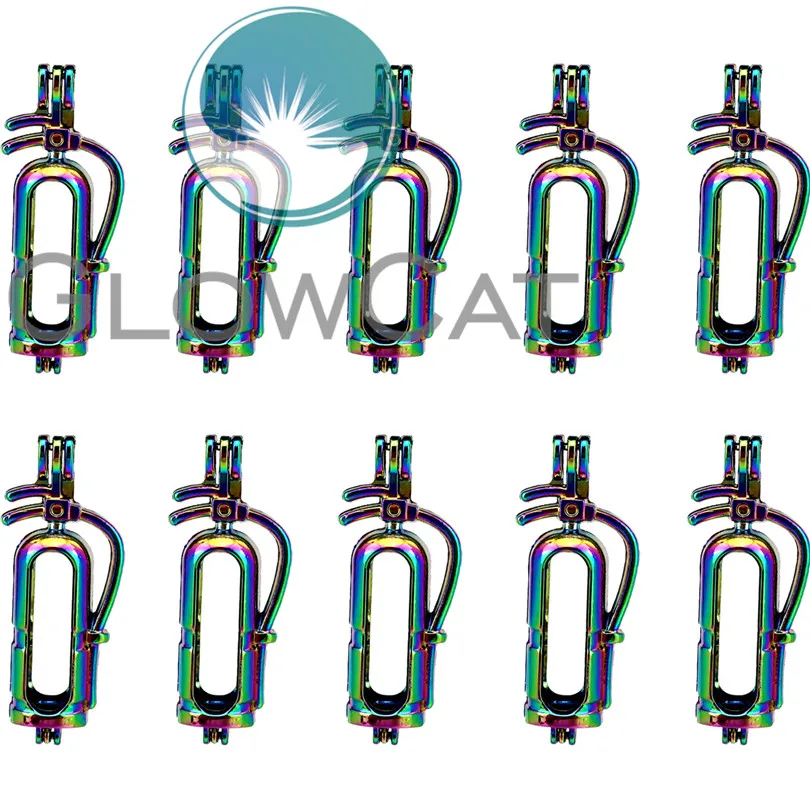 

10x C550 Rainbow Colors Fire Extinguisher Stone Beads Cage Jewelry Making Essential Oil Diffuser Pearl Cage Locket Pendant