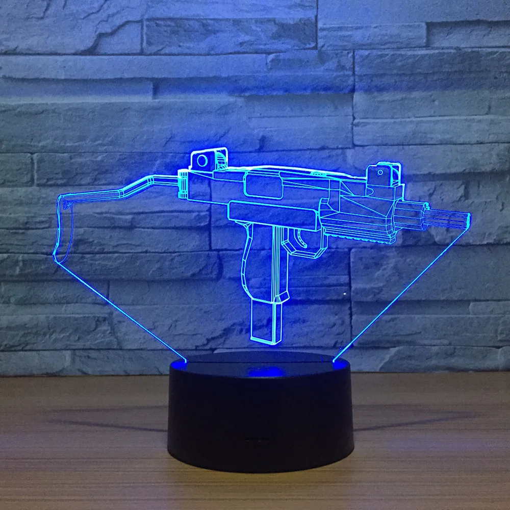 Форма пистолета акриловая светодиодная Иллюзия 3D лампа USB 7 цветов сменная
