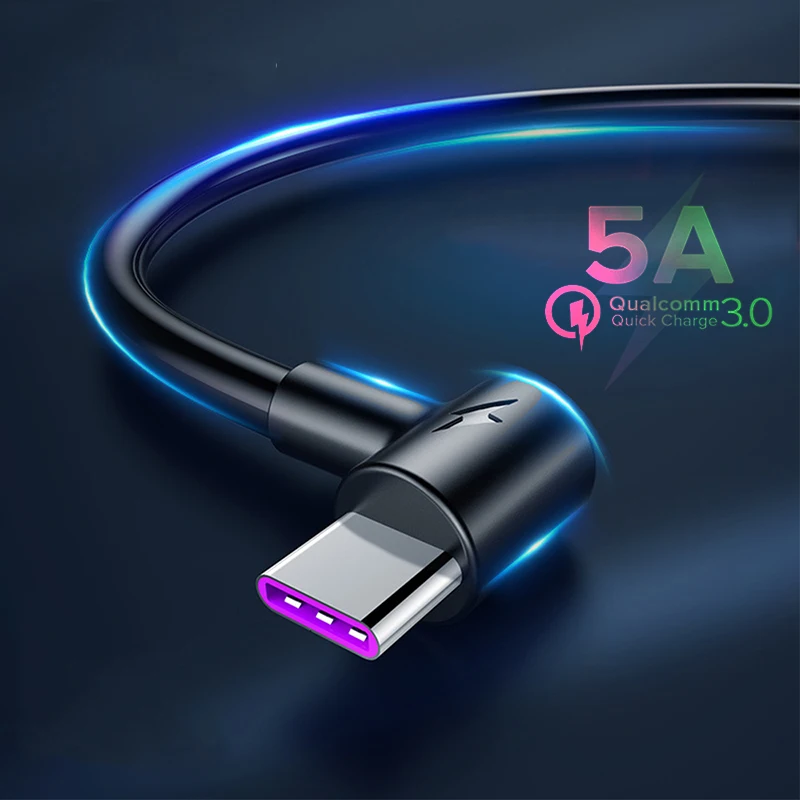 5A Supercharge кабель с разъемом USB Type C 90 градусов для быстрой зарядки Huawei P30 Mate 20 Pro Samsung