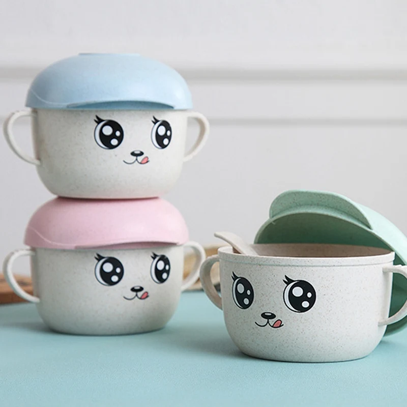 2Pc/set Baby Dishes Baby Food Storage Cartoon Pattern Bowl Spoon Set For Kids Children Tableware Eco-friendly Baby Training Bowl