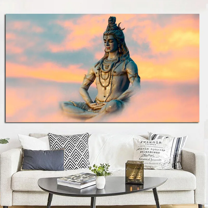 

HD Print Indian Art Religious Buddha Figure Shiva Lord Painting on Canvas Psychedelic Poster Modern Wall Picture For Living Room