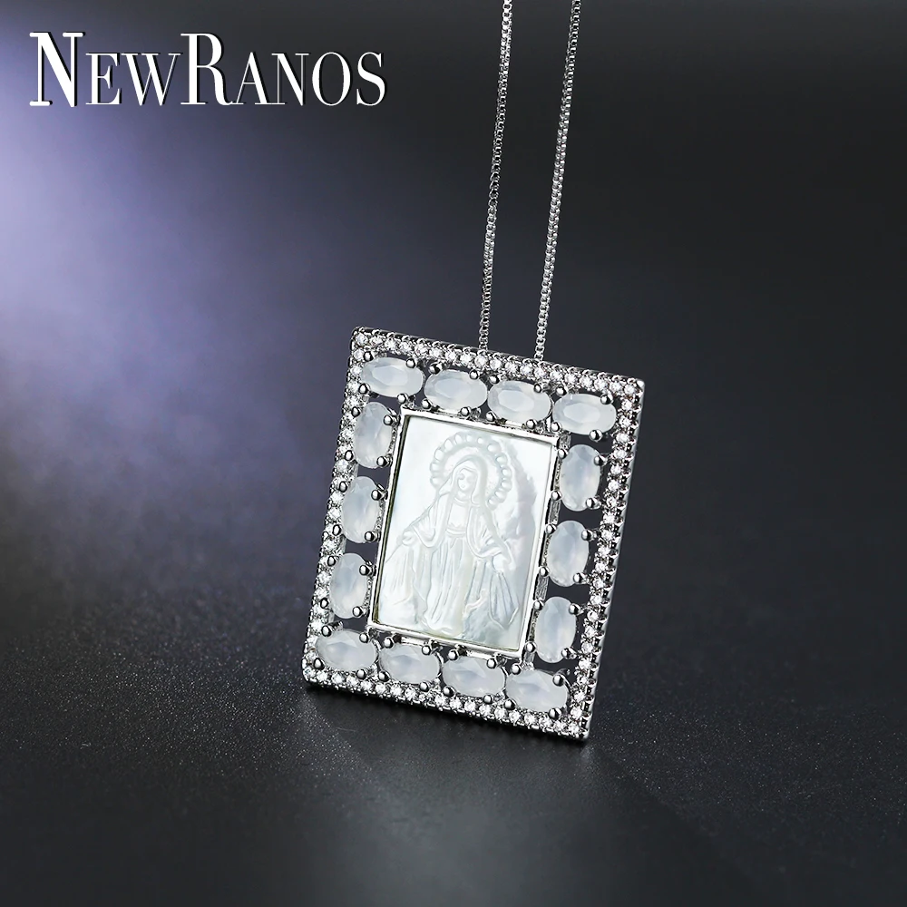 Newranos ожерелье с кулоном Девы Марии геометрическое квадратное натуральный