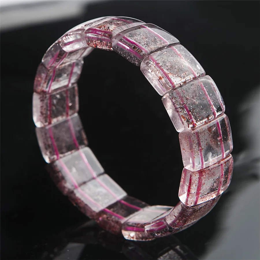Натуральная Lepidocrocite кварц красный супер семь ясно бисера стрейч браслет женский