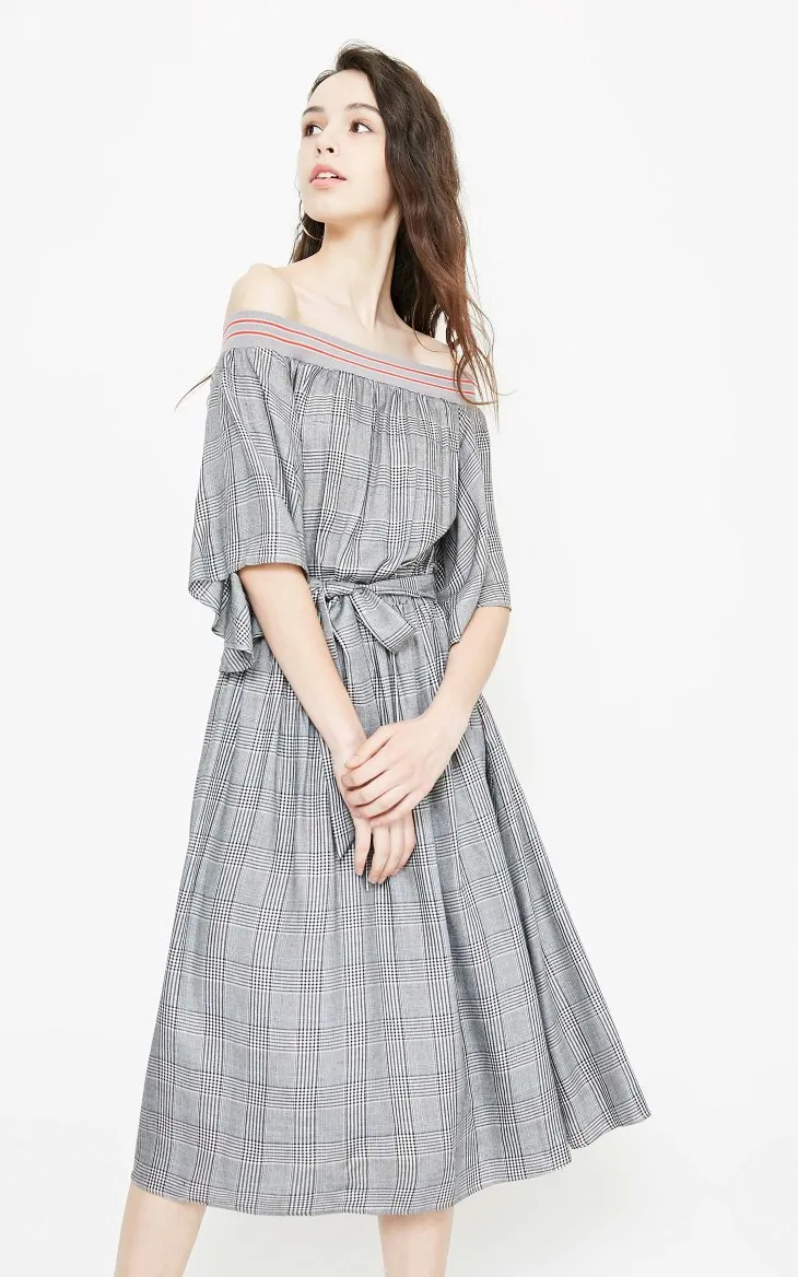 Vero Moda Новое Женское винтажное клетчатое платье в рубчик с расклешенными рукавами на шнуровке | 31836Z503