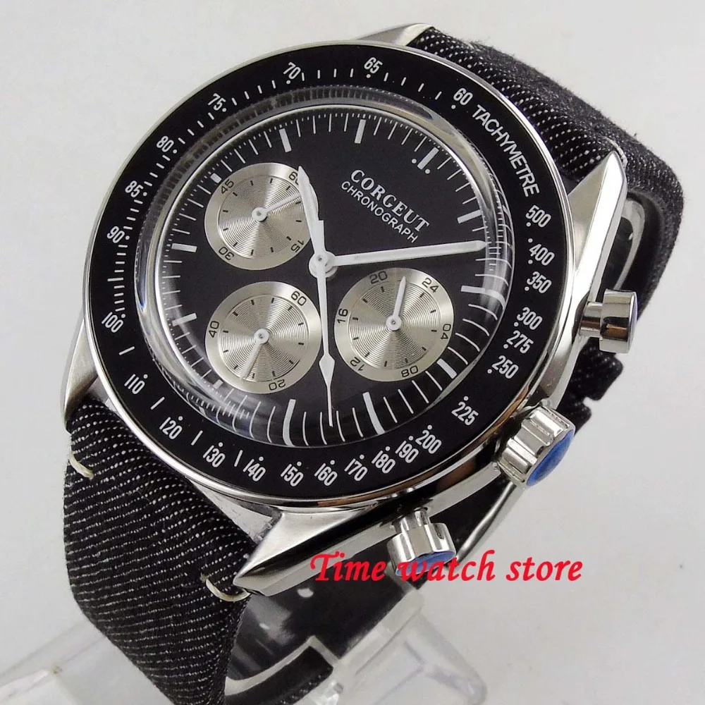 Мужские водонепроницаемые кварцевые часы с хронографом и черным циферблатом 40