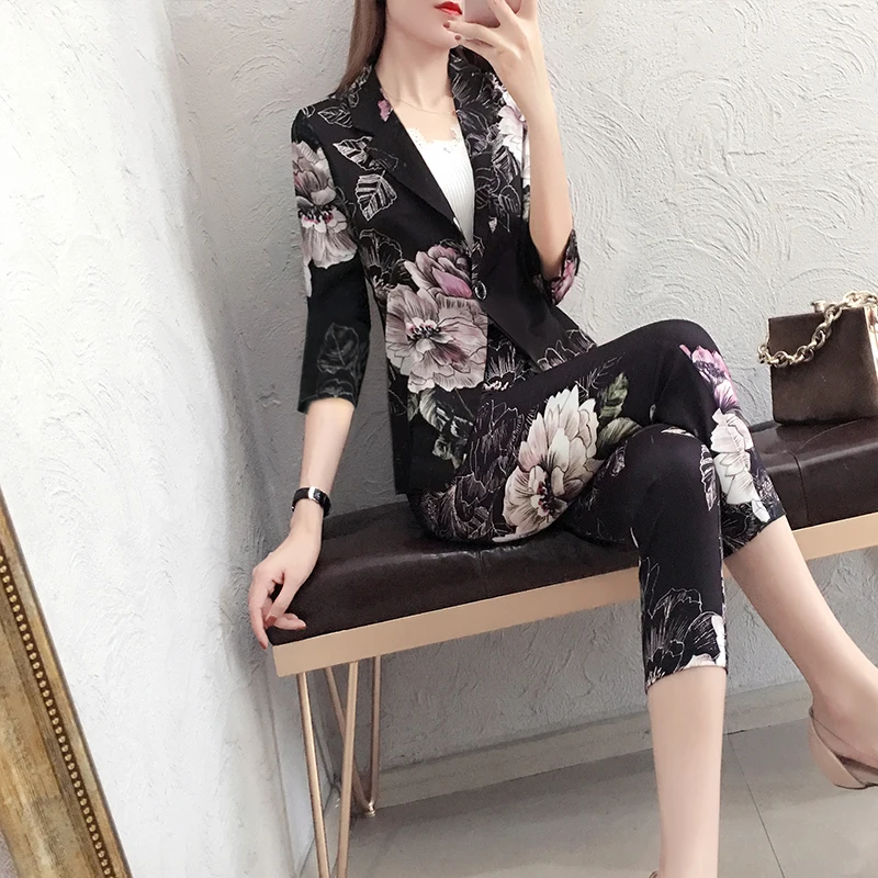 Женский костюм с принтом осень 2020 новый модный темперамент тонкие брюки два