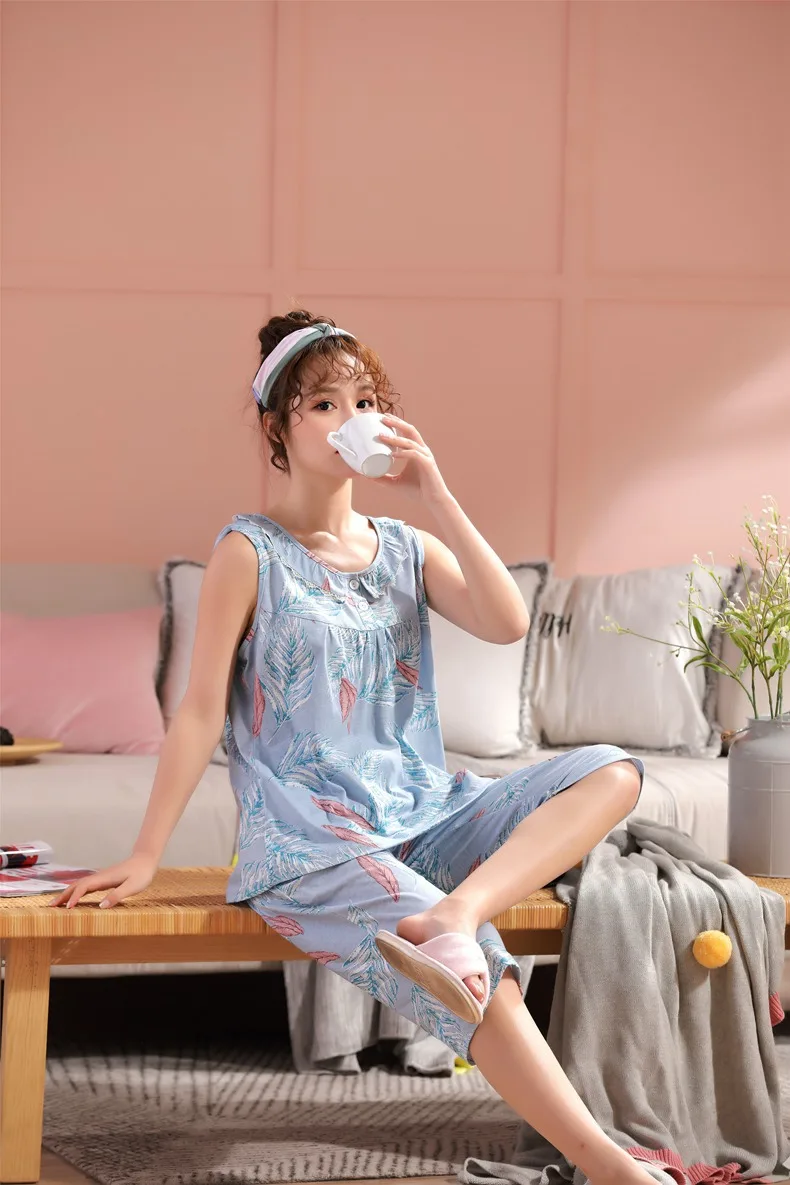 Хлопковая женская пижама летняя новая мода Loungewear Женская безрукавка более кнесс пижамы шорты плюс размер 4xl пижамы милые