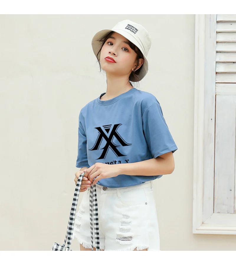 MONSTA X Kpop футболка для женщин в Корейском стиле Ulzzang короткий рукав хлопок топы футболки Летняя мода Повседневная Уличная Harajuku tumblr футболка