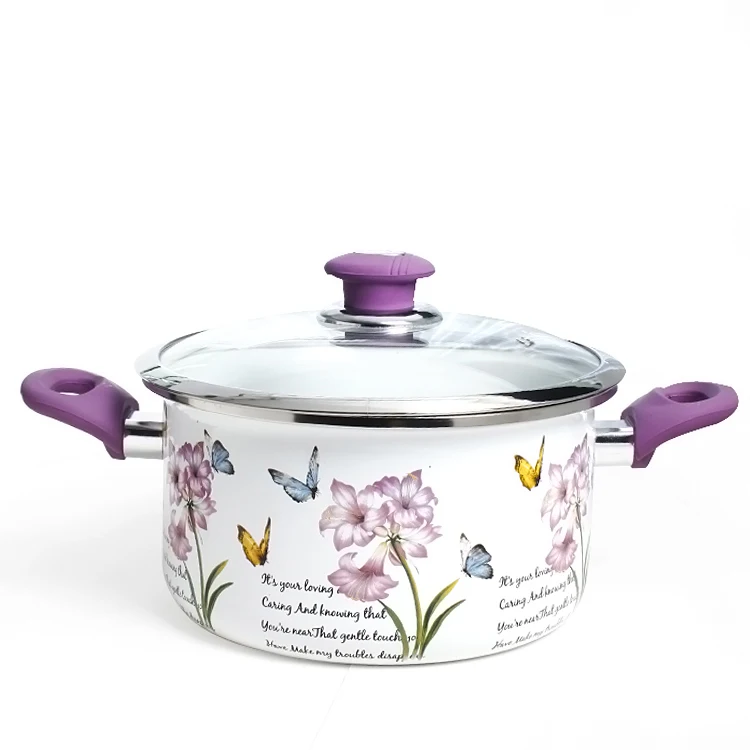 Толстая эмалированная суповая кастрюля 24 см плитка универсальная кухонная