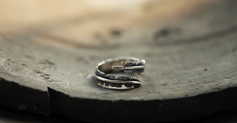 Женские винтажные кольца с перьями серебристые регулируемого размера 2017 |