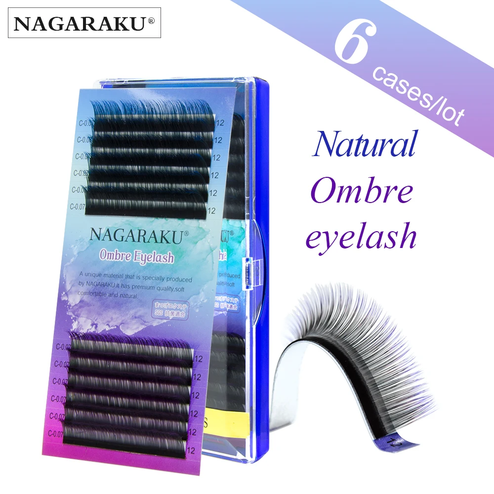 NAGARAKU 6 cases Ombre Color Purple blue Gradient rainbow color Individual eyelashes 0.07C eyelash extensions Premium soft mink