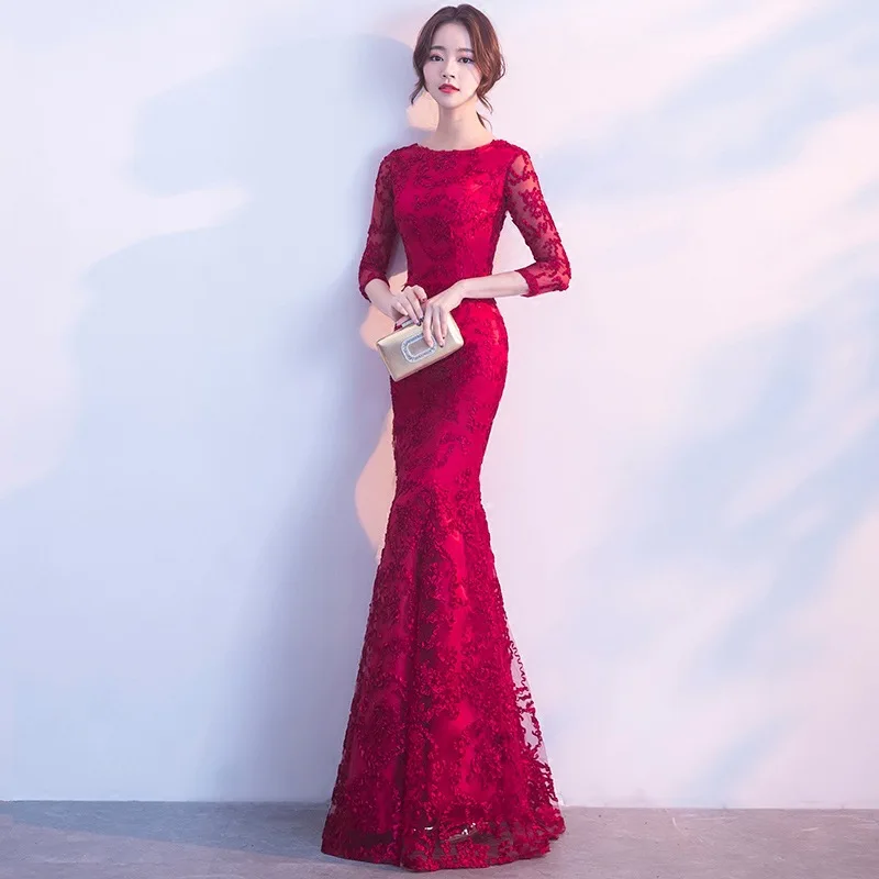 DongCMY Длинные Формальные рукава вечерние платья бургундского цвета Vestido размера плюс вечерние платья