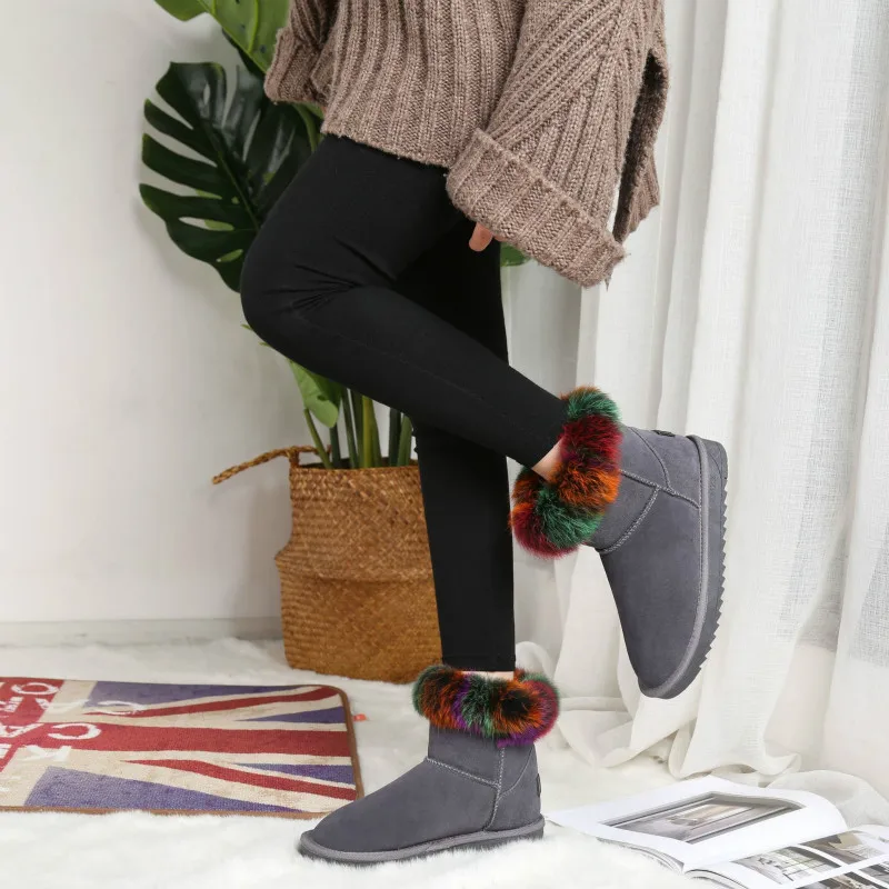 Winter Women Boots Colorful Hair Snow Short Tube Cotton Shoes Woman Fashion Leather Warm Botas Zapatos De Mujer Gray | Обувь