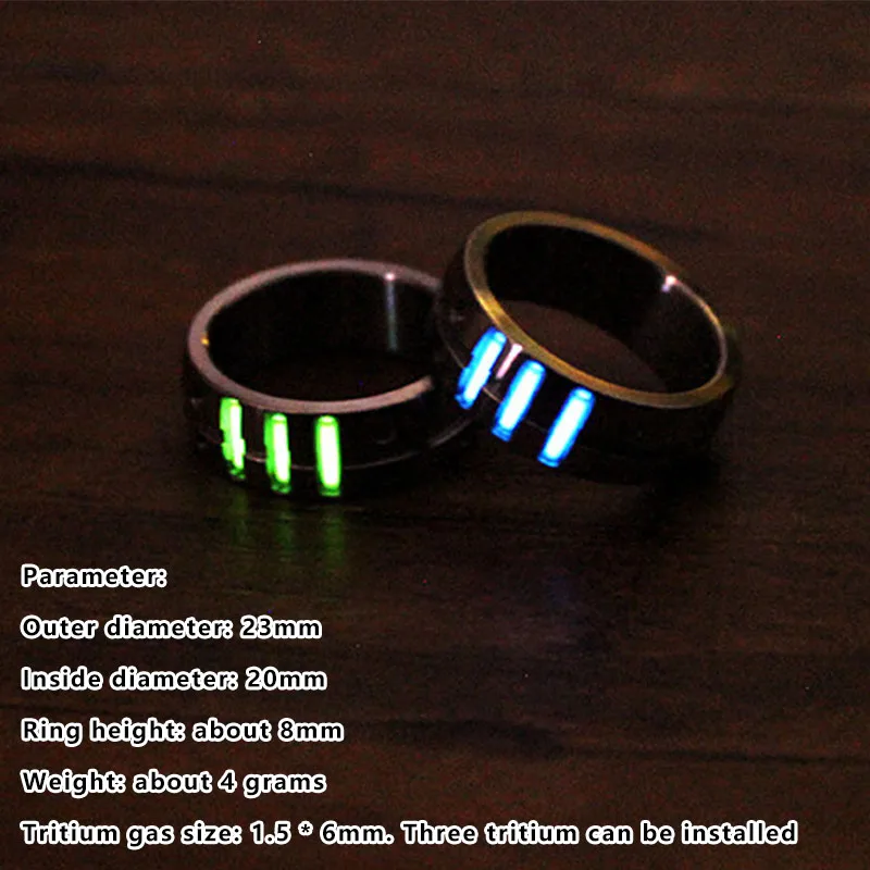 

1PC Titanium Alloy 16 18 20 22mm Man Women Ring Luminous With Tritium Gas Tube Self-illuminating 15 Years Jewelry Accessories