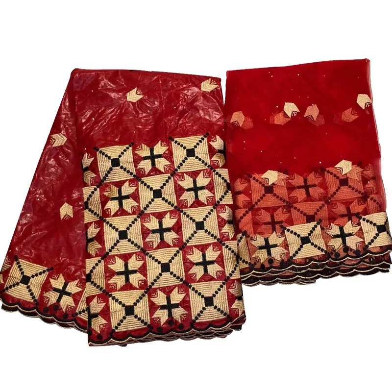 Free shipping (5+2 yards /set) attractive red African party lace fabric embroidered bazin riche plus Frenhc set BHL36 | Дом и сад