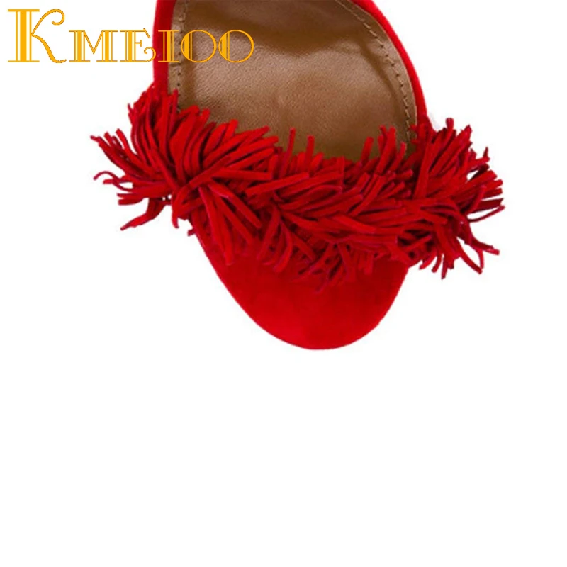 KmeiooPlus/Летняя женская обувь Босоножки с бахромой Замшевые вечерние туфли