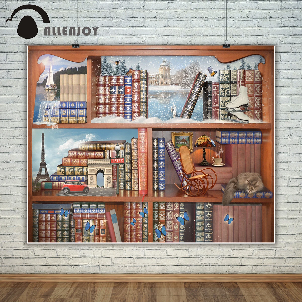 Фон для фотосъемки Allenjoy Волшебный мир книги Эйфелева башня Кот Бабочка фон