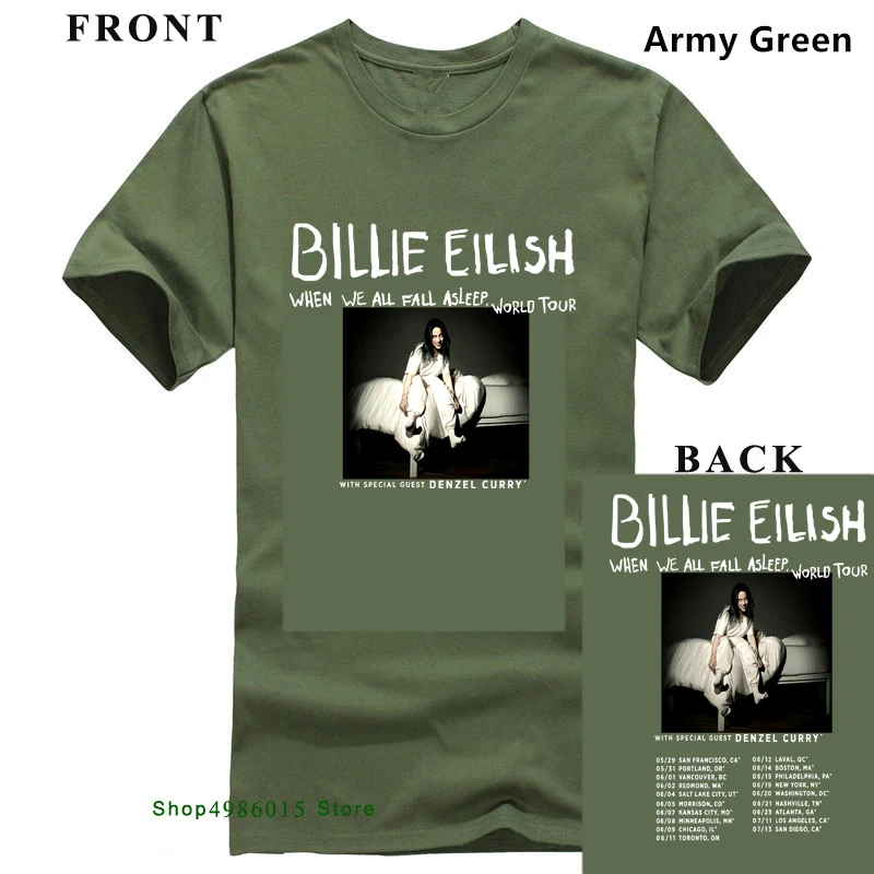 Billie Eilish World Tour, футболка со специальным гостем, DENZEL CURRY, размеры S-3XL, хлопковая футболка, модная - Цвет: Армейский зеленый