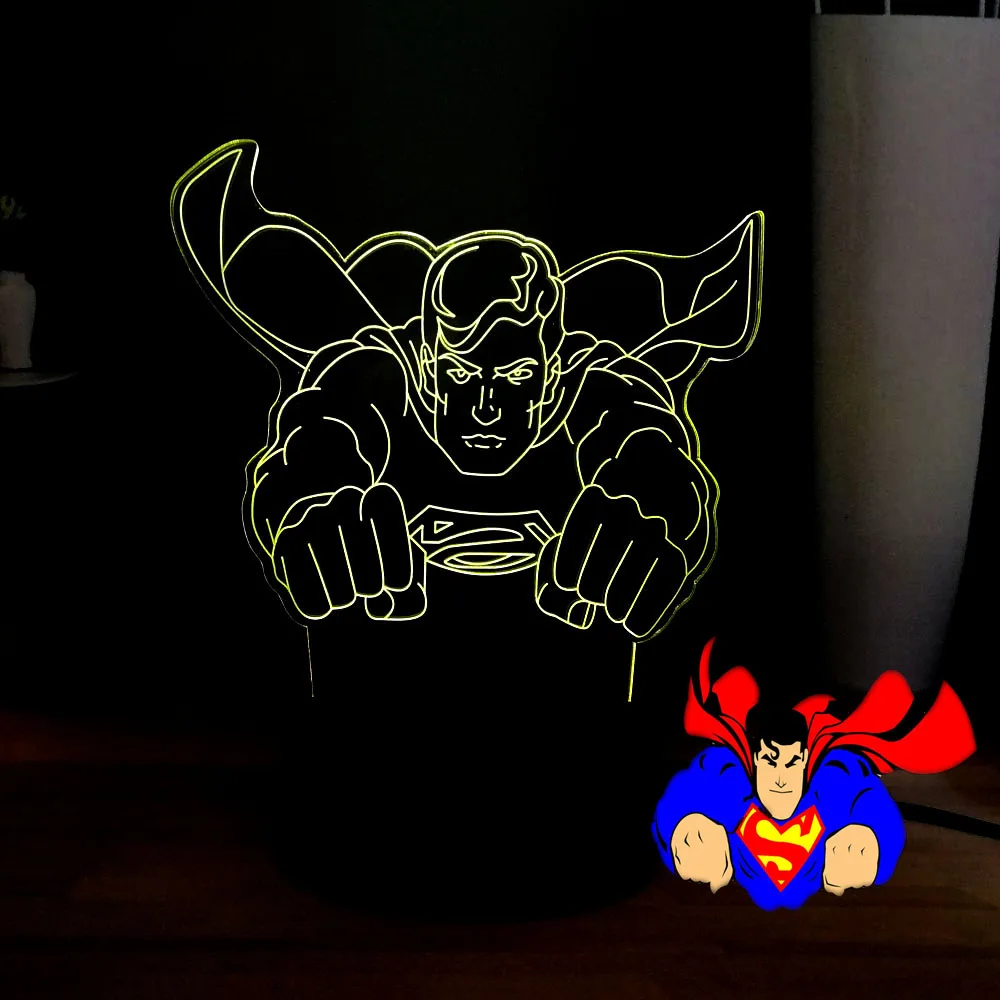 Marvel рисунок крутой Летающий Супермен 3D LED 7 видов цветов Изменение ребенка