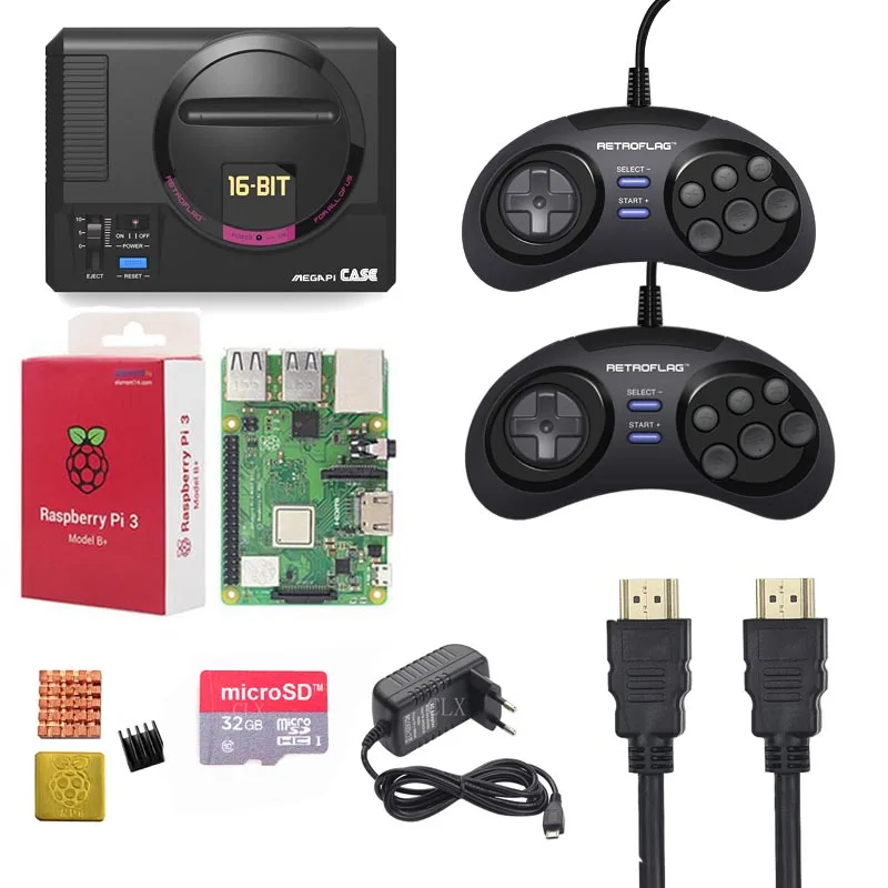 Чехол Retroflag MEGAPi + Raspberry pi 3B +(Plus)+ SD карта на 16/32 ГБ теплоотвод 3APower 2 функциональных