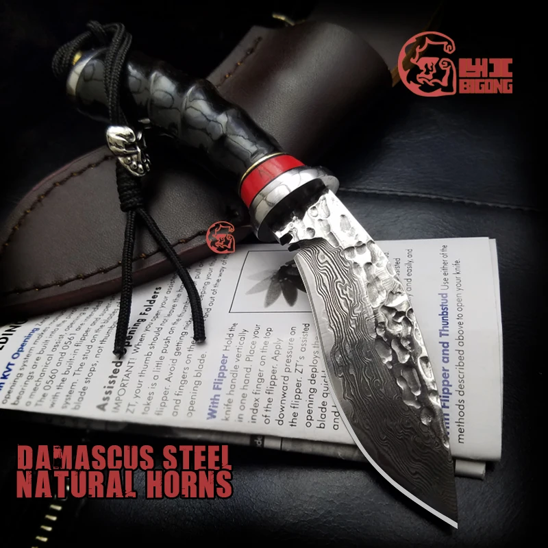 Высокое качество BIGONG нож с фиксированным лезвием Дамасская холодная стальная