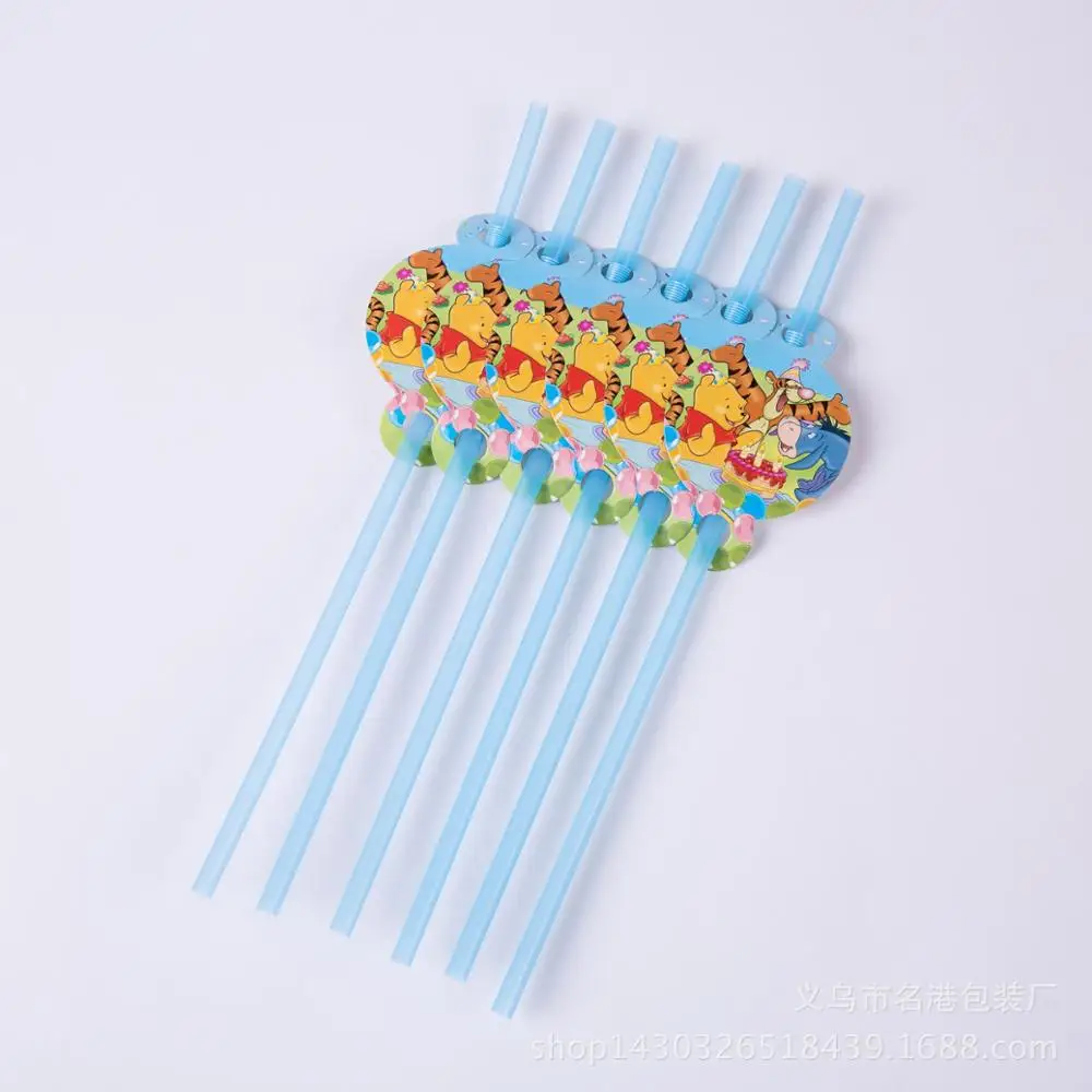 6pcs Straw Дисней Винни-Пух тематическая вечеринка на день рождения украшения для малышей Детские вечерние украшения на день рождения - Цвет: 6pcs Straw