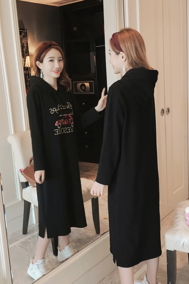 Осеннее хлопковое длинное платье с капюшоном свободное винтажное большого