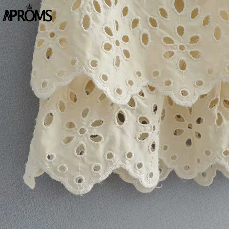 Aproms элегантное однотонное женское летнее платье с высокой талией кружевное мини-платье с вырезом сексуальное уличное платье с v-образным вырезом и рукавом до локтя
