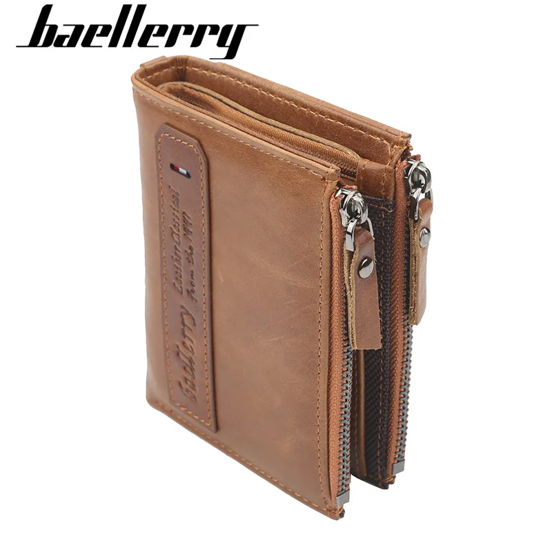 Кожаные мужские кошельки Baellerry с двойной молнией ретро короткий кошелек для