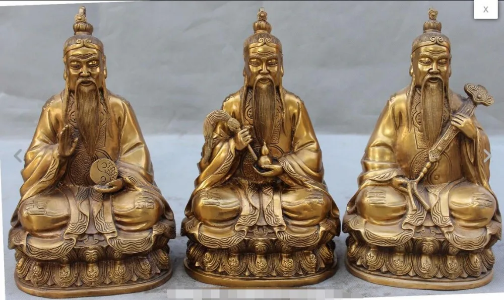 10 &quotКитайский Даосизм Бронзовый Sanqing вид 3 Богов Талисман На Дракон Ruyi Полный