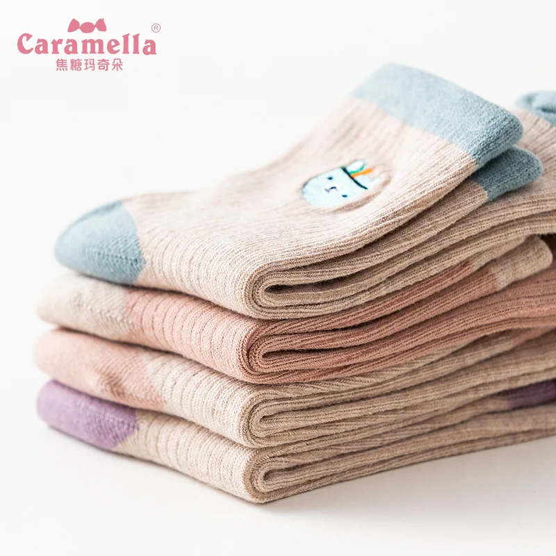 Caramella/4 пар/лот Осенние Хлопковые женские носки популярные смешные короткие с