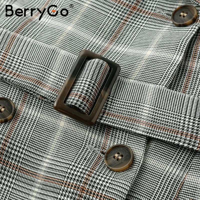 Зимнее клетчатое платье миди с BerryGo ремнем 2018 OL разрезом поясом карманами