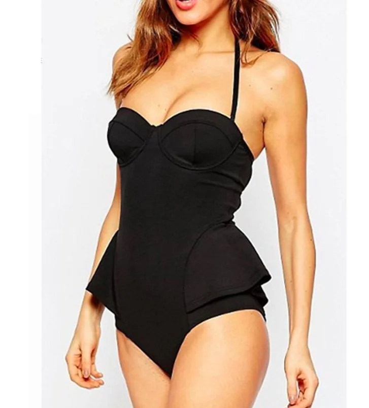 2018 Sexy one-Piece Swimsuit Bathing Suit Skirt Border Pattern Solid Bandage Swimwear White Black Swim Suits | Спорт и развлечения