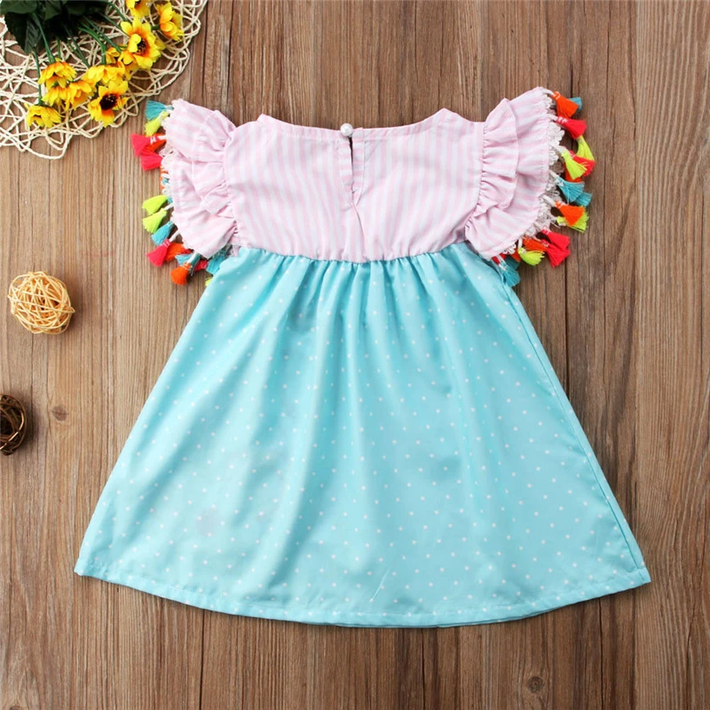 2018 1-6T Adorable New Toddler Kids Girls Floral Flamingo Summer Dress Casual Boho Beach Sundres tassels Cute elegant | Детская одежда