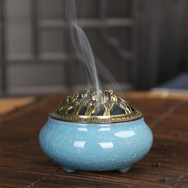 Керамическая горелка для благовоний ASFULL Celadon медный чехол Будды с античной