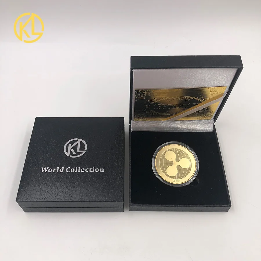 

Cryptocurrency Ripple Coin bitcoin Commemorative Round XRP Ripple Crypto Currency Plated Coin Collectible with gift box