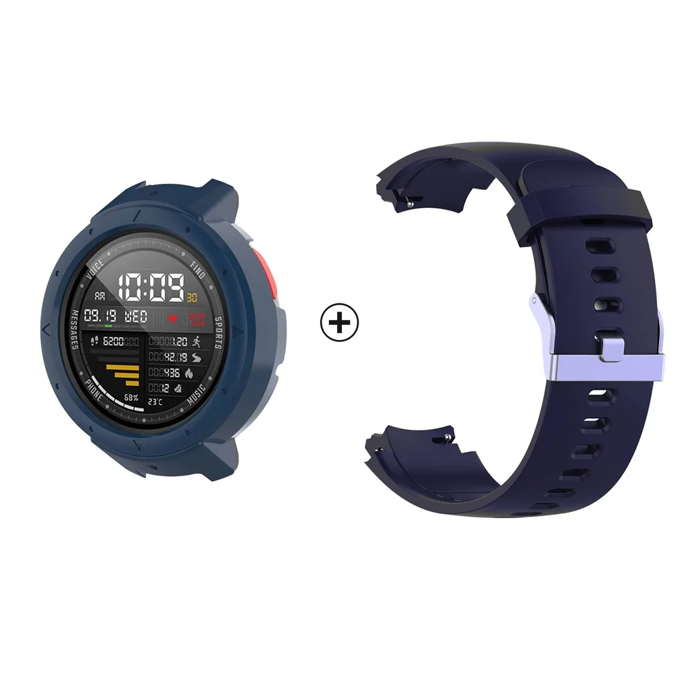 Dark blue package Браслет для Amazfit Verge ремешок Смарт-часы ремешок для Xiaomi Amazfit Verge 3 чехол Силиконовый ремешок для часов+ PC Защитная рамка - Цвет: Dark blue package