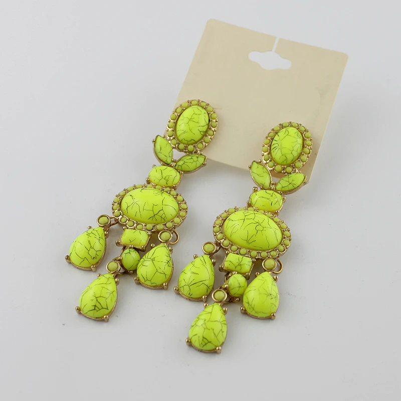 

New Fashion Luxury Yellow Howlite Stone Charm Long Drop Earrings Boho Statement Drop Dangle Earring Jewelry For Women Pendientes