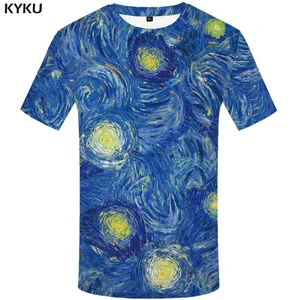 KYKUбрендовая футболка Ван Гог; Футболки со звездами; Синяя футболка; Футболки с рисунками; Топы с короткими рукавами; Одежда со звездами; 3d футболка