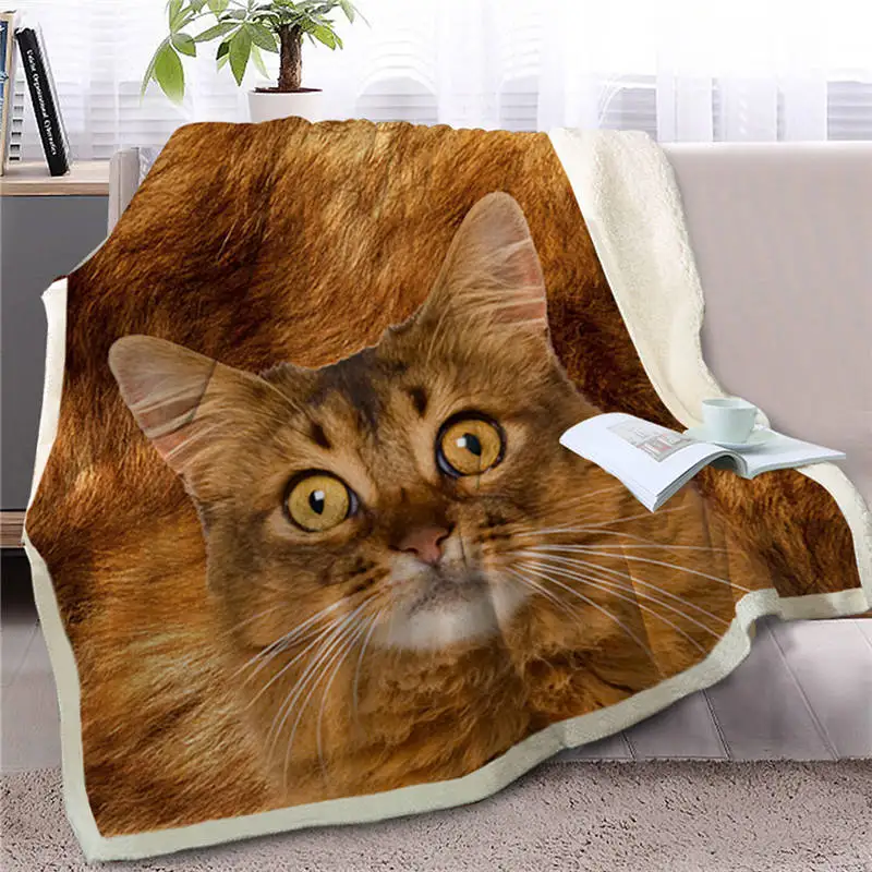 Cat1 Blesslive 3D одеяло для кошки на кровать, диван, животное, сиамское шерпа, одеяло для питомца, коричневое покрывало, мех, плюш, тонкое одеяло 150 см x 200 см - Цвет: Cat1