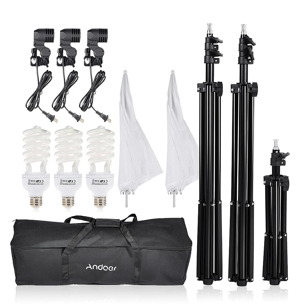 Трехместный комплект освещения Andoer для фотографии и видео три лампы поворотных