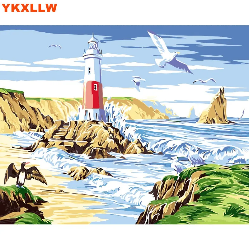 Набор для рисования по номерам на холсте Морской Маяк|lighthouse picture|sea picturescoloring pictures |