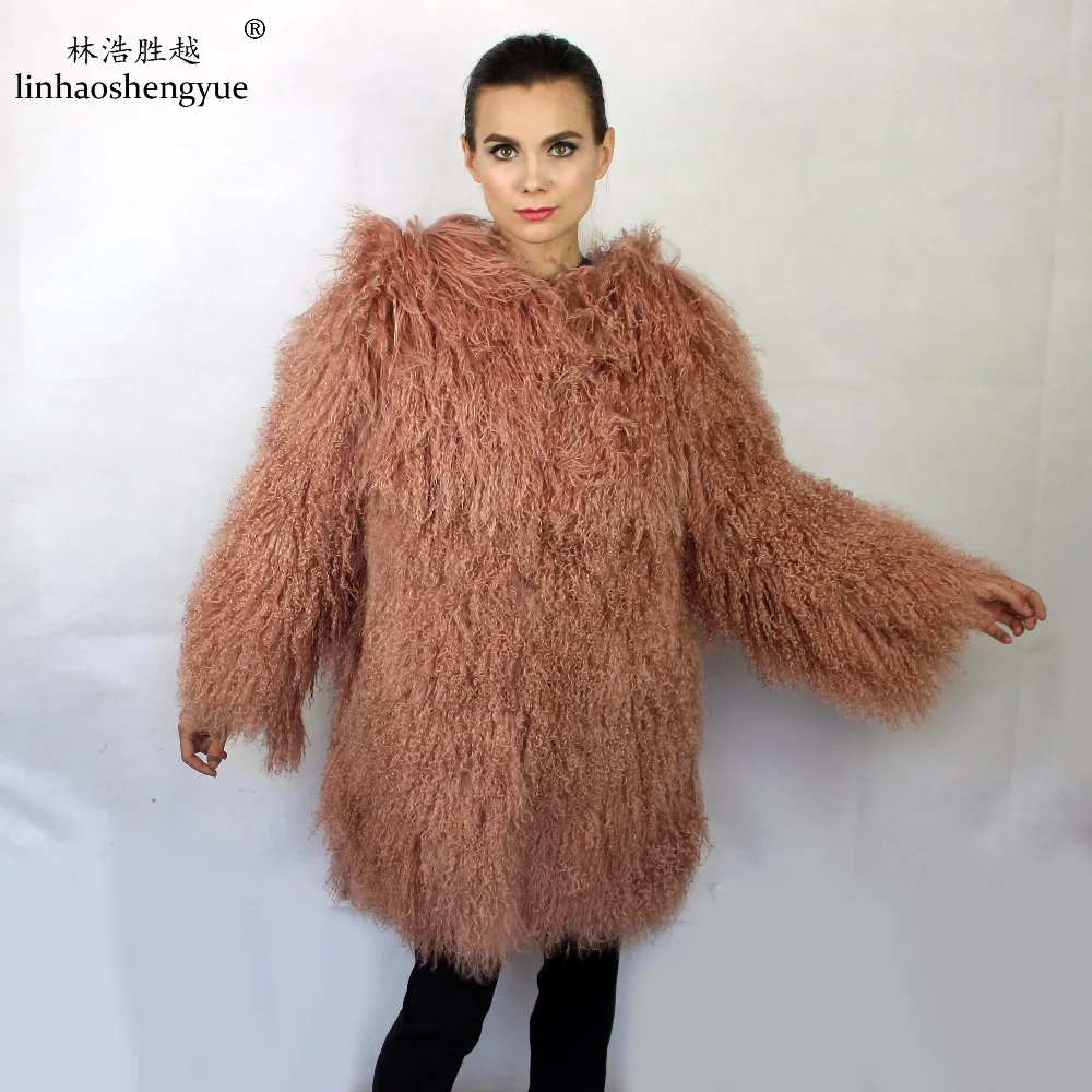 Linhaoshengyue Winter Warm Fashion 100% Natural Tan Sheep Fur Women Coat Freeshipping | Женская одежда
