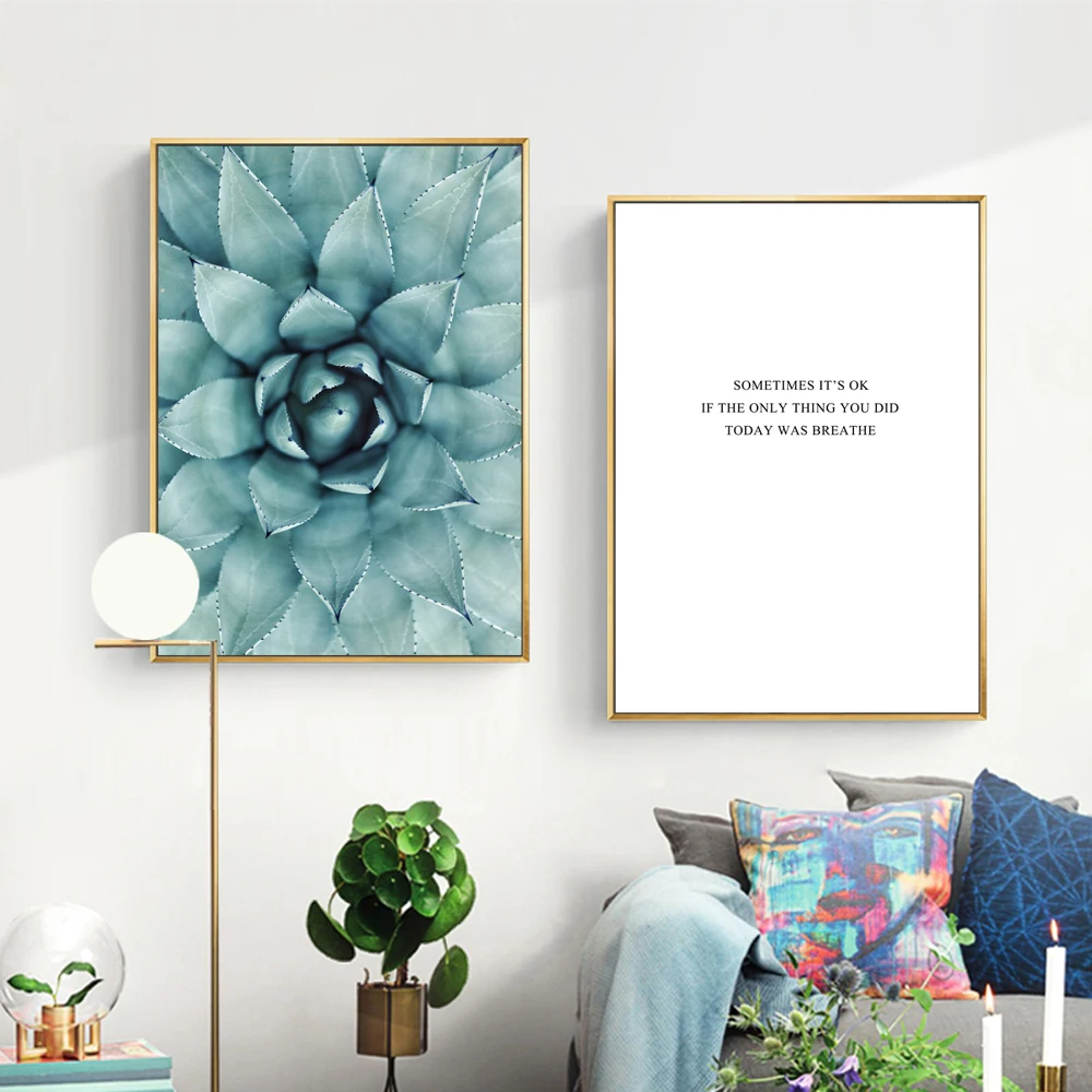 Картина на холсте в скандинавском стиле Постер суккулентов и цитата современные