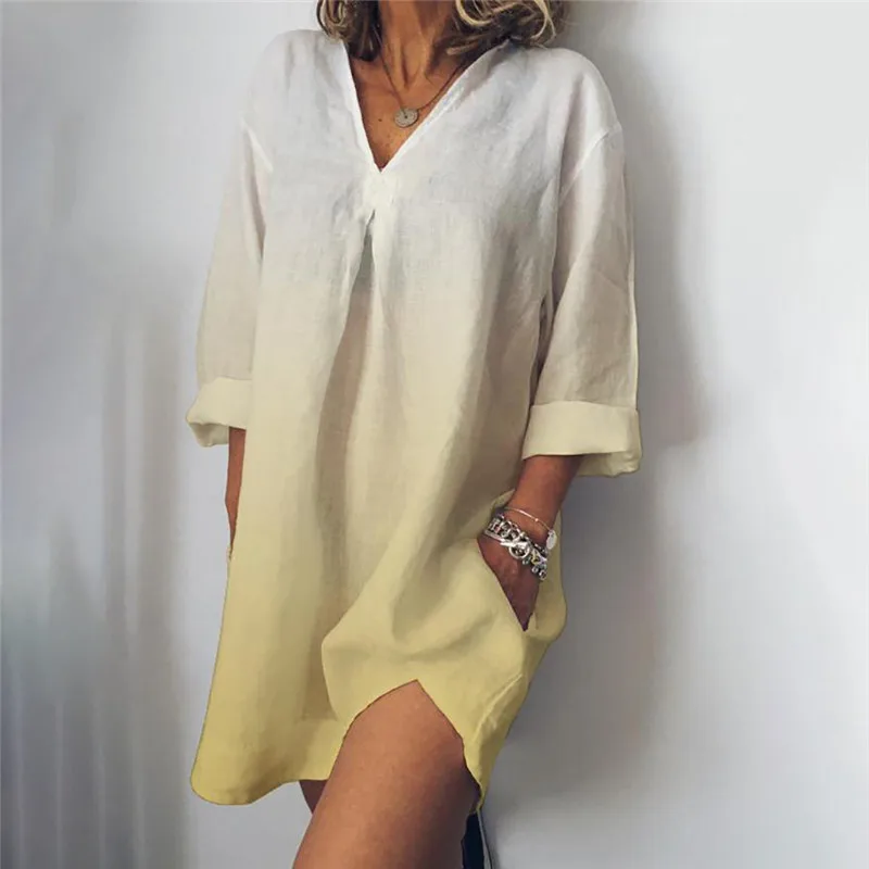 Женское платье с коротким рукавом Knowing me 3XL Летнее мини из хлопка и льна