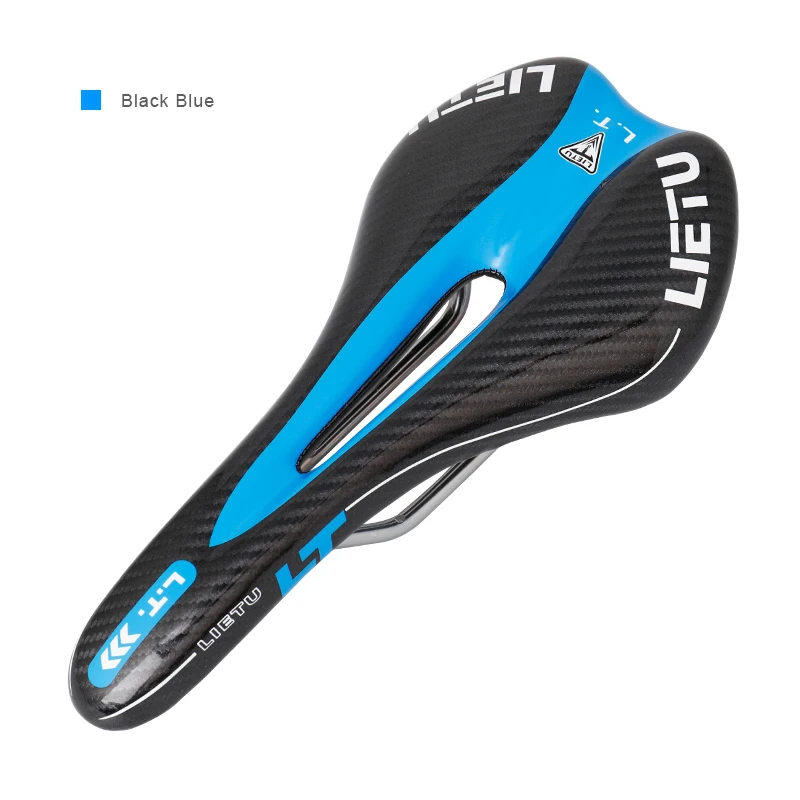 Black Blue Lietu, новое велосипедное седло, Эргономичный горный велосипед, шоссейный велосипед, ПЕРФОРИРОВАННОЕ сиденье, пенопласт, с амортизацией, из искусственной кожи, текстура, стальная направляющая, велосипедные аксессуары - Цвет: Black Blue
