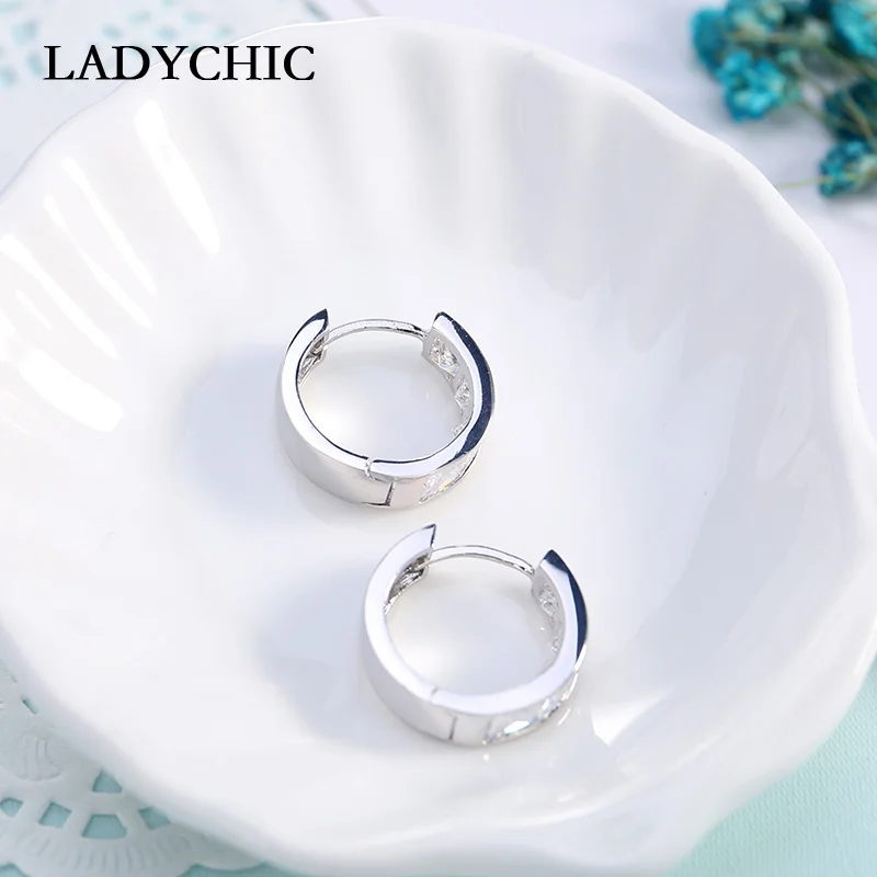 LADYCHIC Luxury Ladies Princess Cut AAA Cubic Zirconia Hoop Earrings Trendy Women Silver Color Shinning Jewelry Earring LE1006 | Украшения