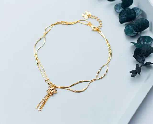 Желтый цвет золота 100% реальные. 925 стерлингового серебра Fine Jewelry двойными рядами