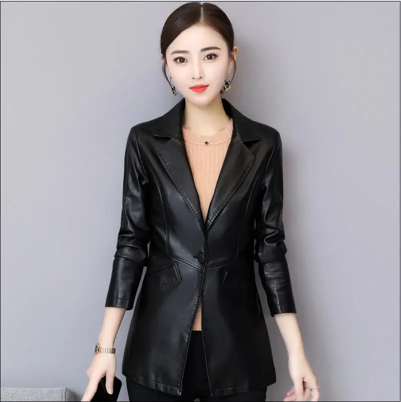 Черный Женские брендовые Куртки из искусственной мягкой кожи 5XL Новая мода осень зима женский черный блейзер из искусственной кожи женская верхняя одежда - Цвет: Черный