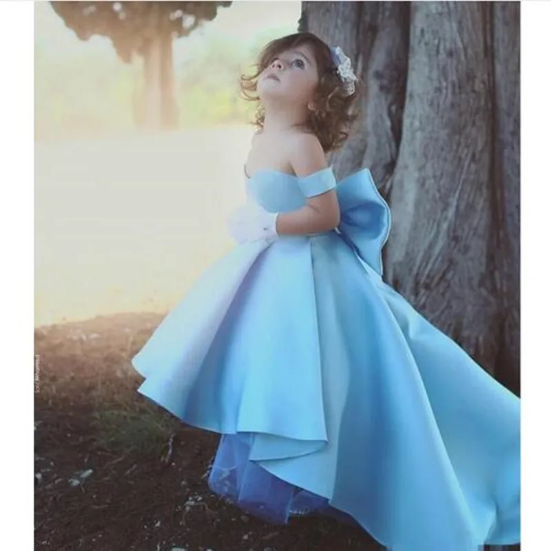 Красивое бальное платье небесно-голубого цвета платья для девочек с открытыми